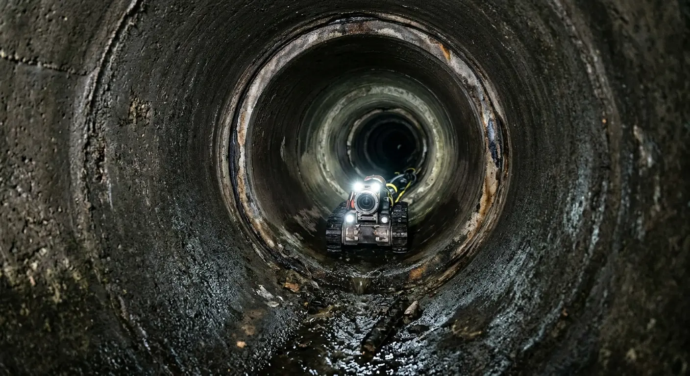 Robotic sewer camera inspecting pipe interior for Sewer Line Cleaning in Irvine
